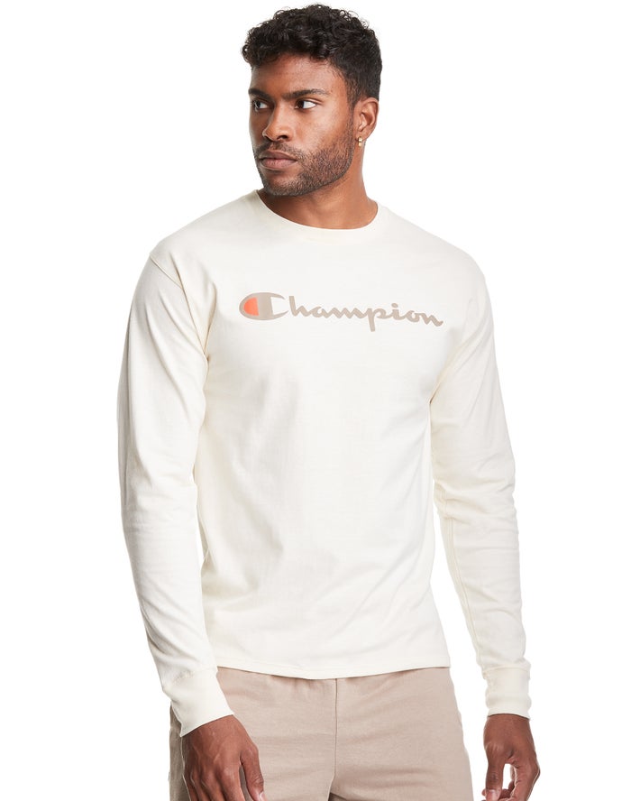 Camiseta Champion Hombre - Classic Long-Sleeve Script Logo ( Blancas ) 1629058-XG